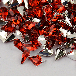 Garment Accessories Pointed Back Taiwan Acrylic Rhinestone Cabochons, Faceted Teardrop, FireBrick, 12x7x4.5mm