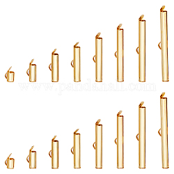 Unicraftale 48Pcs 8 Size 304 Stainless Steel Slide On End Clasp Tubes, Slider End Caps, Real 18K Gold Plated, 6~40x5.5~6x4mm, Hole: 2~3.5x1~1.5mm, Inner Diameter: 3~3.5mm, 6Pcs/size