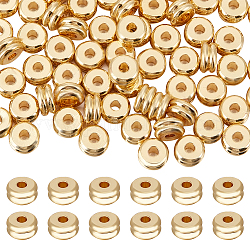 Beebeecraft 100 Stück langlebige Abstandsperlen aus plattiertem Messing, Gerillte Perlen, Kolumne, echtes 18k vergoldet, 6x3 mm, Bohrung: 1.8 mm