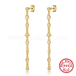 925 Sterling Silver Stud Earrings, Cubic Zirconia Chains Tassel Earrings, Real 18K Gold Plated, 43x30mm