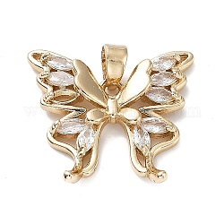 Brass with K9 Glass Pendants, Butterfly Charms, Light Gold, 20x21x4mm, Hole: 4x2.5mm