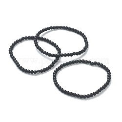 Bracelets extensibles en perles de verre rondes mates pour adolescentes femmes, noir, perles: 4~5 mm, diamètre intérieur: 2-1/4 pouce (5.65 cm)