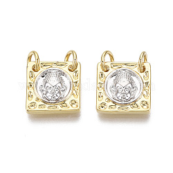 Brass Charms, with Jump Ring, Nickel Free, Square with Buddha, Real 18K Gold Plated & Platinum, 12x12x2mm, Hole: 3mm