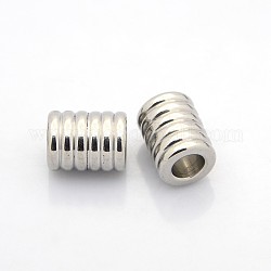 Column 304 Stainless Steel Beads, Large Hole Grooved Beads, Stainless Steel Color, 15x11mm, Hole: 6mm