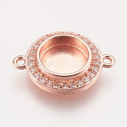 Brass Micro Pave Cubic Zirconia Links, Cabochon Connector Settings, Plain Edge Bezel Cups, Rose Gold, Tray: 8mm, 17x13x3mm, Hole: 1.2mm