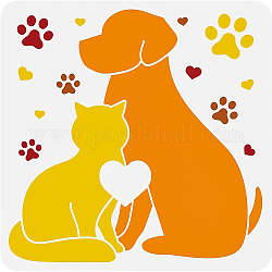 Benecreat stencil per pittura con cani e gatti da 12x12 pollice, modello di decorazione in plastica a tema animali domestici per fai da te, incisione, scrapbooking