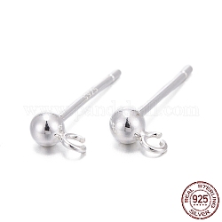 925 Sterling Silver Stud Earring Findings, with 925 Stamp, Silver, 14mm, Hole: 1.5mm, Pin: 0.7mm