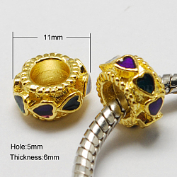 Legierung Schmelz europäischen Perlen, Großloch perlen, Rondell, golden, dunkelviolett, 11x6 mm, Bohrung: 5 mm