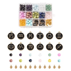Pulseras de piedra de nacimiento diy kits de fabricación de joyas, incluyendo piedras preciosas, 304 barra de tubo de acero inoxidable y colgantes de esmalte de aleación de constelación, color mezclado, 348 unidades / caja