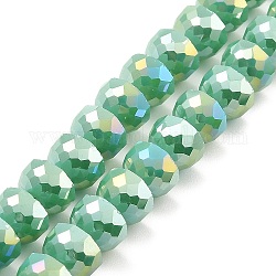 Brins de perles de verre à plaque de couleur ab, Couleur opaque, facettes demi-rond, vert de mer moyen, 7~7.5x5mm, Trou: 1mm, Environ 80 pcs/chapelet, 20.87''~21.26'' (53~54 cm)