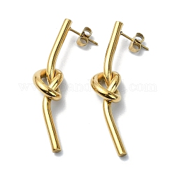 Ion Plating(IP) 304 Stainless Steel Twist Knot Stud Earrings, Golden, 48x9mm