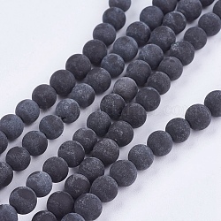 Pietra naturale nero fili di perle, tondo, nero, 6mm, Foro: 1 mm, circa 60~65pcs/filo, 15.12~15.7 pollice