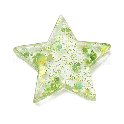 Прозрачные смолы кабошоны, с блестками, звезда, зелёные, 19.5x19x2.5 мм