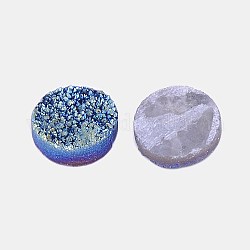 Revestimiento cabuchones de cristal druzy naturales, plano y redondo, teñido, azul de Prusia, 10x3~6mm
