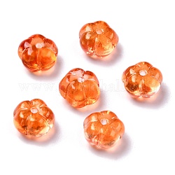 Perline di vetro trasparenti a tema autunnale, con polvere di scintillio, zucca, arancione, 9.5~10x6mm, Foro: 1.2 mm