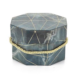 バレンタインデー大理石のテクスチャ模様紙ギフトボックス  ロープハンドル付き  ギフト包装用  八角形  ダークスレートブルー  12.2x11.4x7.5cm