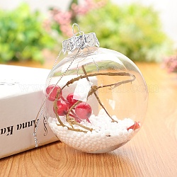 Transparente, befüllbare Kugelanhänger aus Kunststoff, mit Rattan innen, Weihnachtsbaum-Hängeornament, Transparent, 80 mm