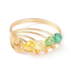 Плетеное стекло вихревое кольцо на палец, украшения из золотой медной проволоки для женщин, зелёные, размер США 8 (18.1 мм)