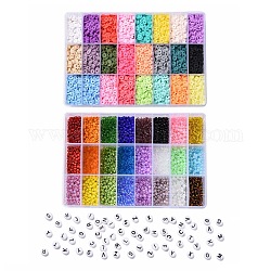 DIY Beads Jewelry Kits, Including Disc/Flat Round Handmade Polymer Clay Beads, Heishi Beads, Mixed Styles Glass Round Seed Beads, Acrylic Beads, Mixed Color, 6x1mm, Hole: 2mm, 240g