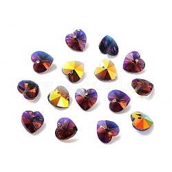 Encantos de vidrio electrochapado, color de ab chapado, corazón facetado, coco marrón, 10x10x5~5.5mm, agujero: 1~1.2 mm