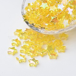Perle acriliche trasparenti ecologiche, stella, giallo, ab colore, circa10 mm di diametro, 4 mm di spessore, foro:1.5mm