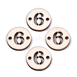 Conectores de eslabones de madera de álamo natural sin terminar, Corte con laser, plano y redondo con número, num. 6, 19.5x2.5mm, agujero: 2 mm