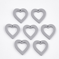 Pendenti in legno di pioppo dipinto, cuore, grigio chiaro, 25x23x3mm, Foro: 1.5 mm