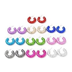 Boucles d'oreilles en acrylique avec anneau en bambou, boucles d'oreilles demi-créoles avec 316 épingle en acier inoxydable chirurgical, couleur mixte, 29x6.5mm