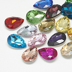 Cabujones de cristal con rhinestone, facetados, lágrima, color mezclado, 18x13x5mm