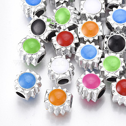 UV-Beschichtung Acryl europäischen Perlen, mit Emaille, Großloch perlen, Sonne, Mischfarbe, Platin Farbe, 10x10x8.5 mm, Bohrung: 4 mm