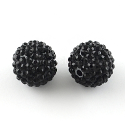 Perles de strass en résine , avec des perles rondes acryliques à l'intérieur, pour les bijoux de bubblegum, noir, 20mm, Trou: 2~2.5mm