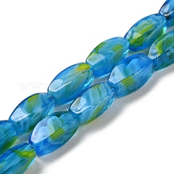 Handmade Milleflori Glass Beads Strands, Twist Oval, Dodger Blue, 14x6x6mm, Hole: 1mm, about 22pcs/strand, 11.81''(30cm)