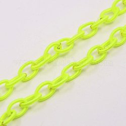 Chaînes de câble en nylon manuelles, ovale, jaune vert, 8~9x11~13x2mm,  environ 85 cm / chapelet , 33.5 pouce