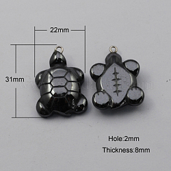 Non-magnetic Hematite Pendants, Grade A, with Iron Findings, Tortoise, Black, 31x22x8mm, Hole: 2mm