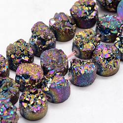 Fili di perle di agata druzy naturali e tinti galvanicamente, grado ab, rotondo e piatto, colorato, 14x5~8mm, Foro: 1 mm, circa 14pcs/filo, 7.87 pollice