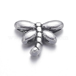 Tibetan Silver Beads, Lead Free & Cadmium Free, Dragonfly, Antique Silver, about 8.2mm long, Hole: about 1mm