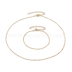 (Jewelry Parties Factory Sale)Brass Figaro Chains Bracelets & Necklaces Jewelry Sets, with Spring Ring Clasps & Curb chain extender, Golden, 7-5/8 inch(19.5cm), 17-1/2 inch(44.4cm)