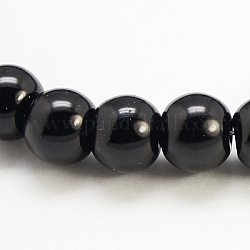 Chapelets de perles en verre nacré, nacré, ronde, noir, taille: environ 3~4mm de diamètre, Trou: 1mm, environ220~230 pcs / brin