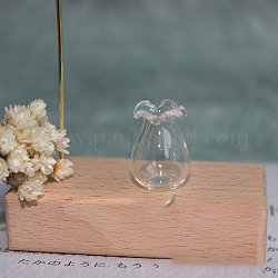 Alto vaso di vetro borosilicato ornamenti in miniatura, accessori per la casa delle bambole da giardino micro paesaggistico, fingendo decorazioni di scena, con bordo ondulato, chiaro, 15x20mm