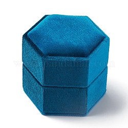 Coffret à bijoux en velours, avec du lin et du cuir PU, pour boîte à bagues et colliers, hexagone, bleu profond du ciel, 5.55x6.3x5.8 cm, Diamètre intérieur: 4.3x5 cm