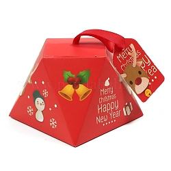 Trapezoid Paper Bakery Boxes, with Ribbon, with NO Tag, for Mini Cake Cupcake Cookie Packing, Christmas Theme, Snowman Pattern, 80x80mm