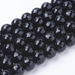 Brins de perles d'onyx noir naturel, ronde à facettes, noir, 10mm, Trou: 1mm, 39 pcs / chapelet, 15.3 pouce