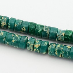 Synthetic Regalite/Imperial Jasper/Sea Sediment Jasper Beads Strands, Dyed, Flat Round, Teal, 8x3mm, Hole: 1mm, about 131pcs/strand, 15.5 inch
