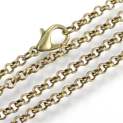 Fabricación de collar de cadenas de rolo de hierro, con broches de langosta, soldada, Bronce antiguo, 23.6 pulgada (60 cm)