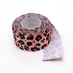 Ruban de polyester, motif de thème imprimé léopard, pour emballage cadeau, décoration artisanale arcs floraux, corail, 1-1/2 pouce (38 mm), environ 10 yards / rouleau