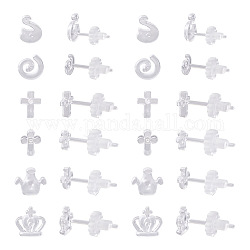 Boutigem 60 Sets 6 Style Crown & Cross & Swan & Vortex Ohrstecker aus transparentem Harz für Damen, Transparent, 11.5~12.5 mm, Stift: 0.8 mm, 10 Sätze/Stil