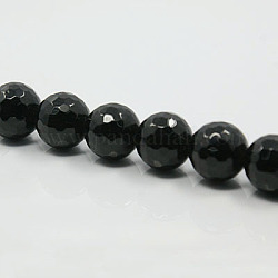 Fili di perline giada bianco naturale, sfaccettato, tinto, tondo, nero, 10mm, Foro: 1 mm, circa 36pcs/filo, 15 pollice