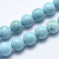 Chapelets de perles en howlite naturelle, teints et chauffée, ronde, cyan, 4mm, Trou: 1mm, Environ 95 pcs/chapelet, 15.7 pouce (40 cm)