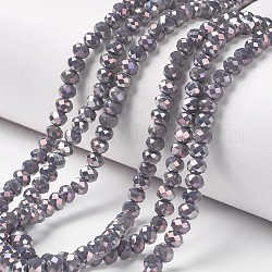 Electroplate Opaque Glass Beads Strands, Full Rainbow Plated, Faceted, Rondelle, Medium Purple, 8x6mm, Hole: 1mm, about 65~68pcs/strand, 15.7~16.1 inch(40~41cm)