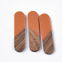 Cabochon in resina e legno di noce, ovale, arancione, 45x11x3~4mm